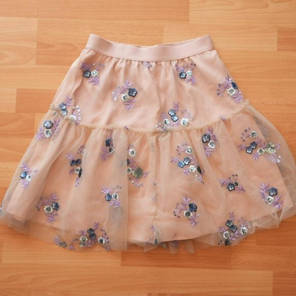 Coquette Fairy Eva Franco Embroidered Belle Sequined Tulle Mini Skirt - Picture 2 of 6